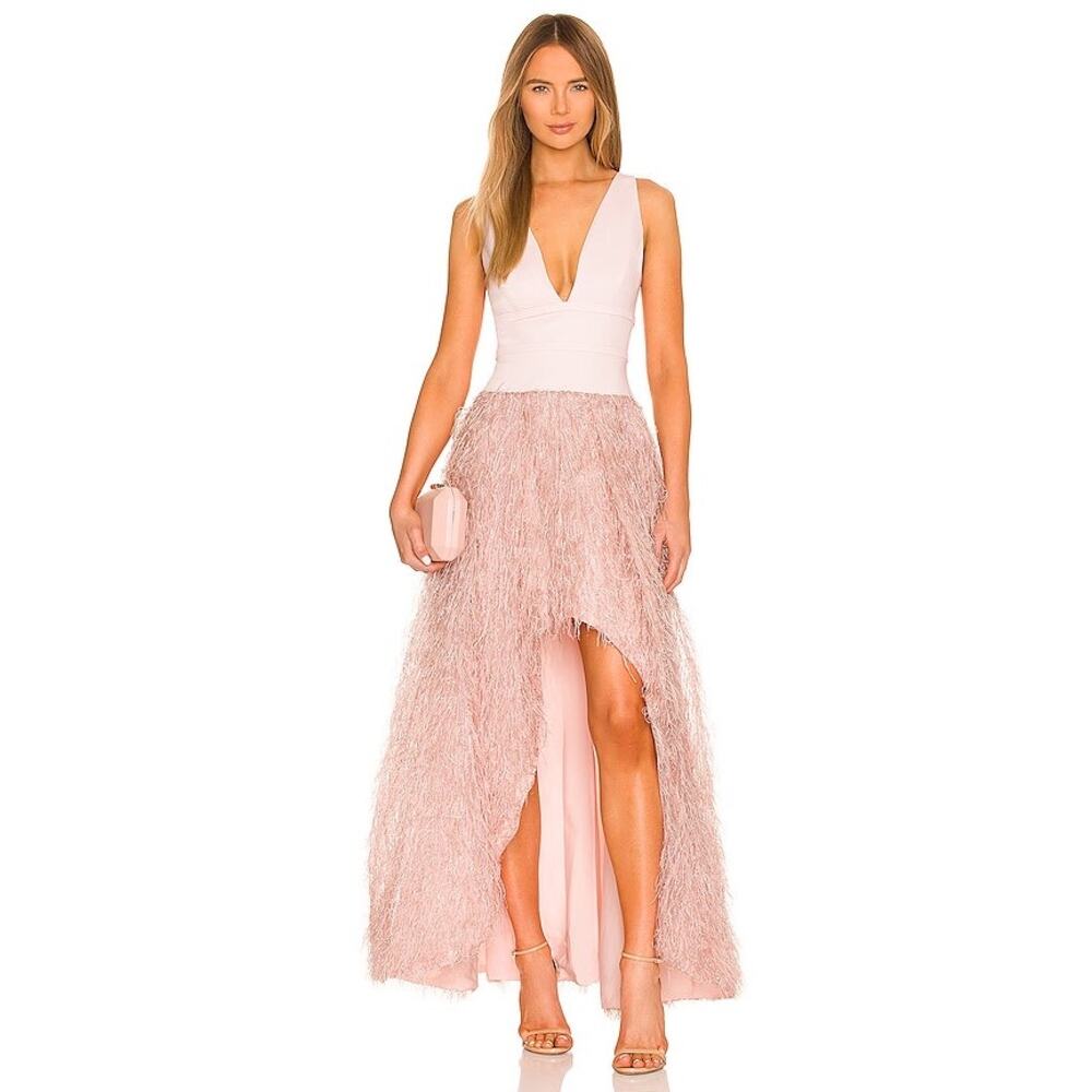 BCBGMAXAZRIA Feathered Evening Dress in Bare Pink